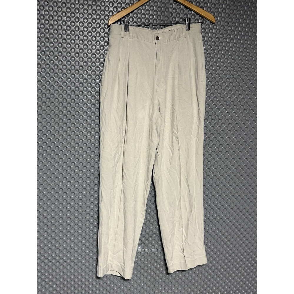 Tommy Bahama Relax Men's Beige Pleated Silk Trousers Textured 32/30 - Picture 2 of 6